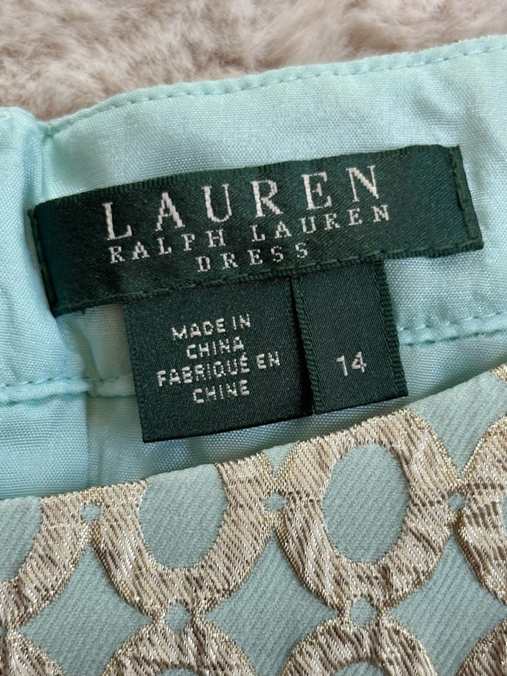 Lauren Ralph Lauren Aqua Blue & Gold Brocade Metallic Jacquard Dress Size 14 - Picture 5 of 10
